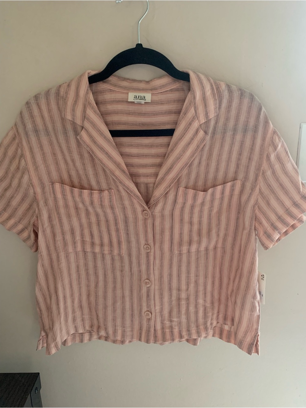 jcpenney Rose-Pink Striped Button-Front Crop Shirt